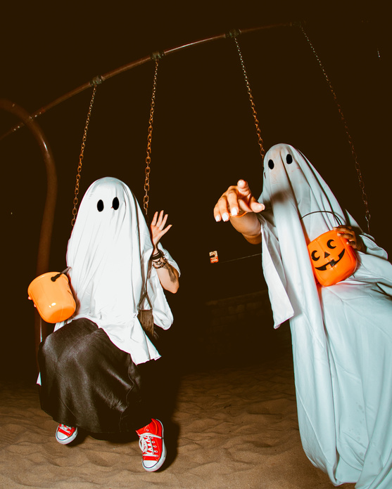 Teenagers in Halloween Costumes